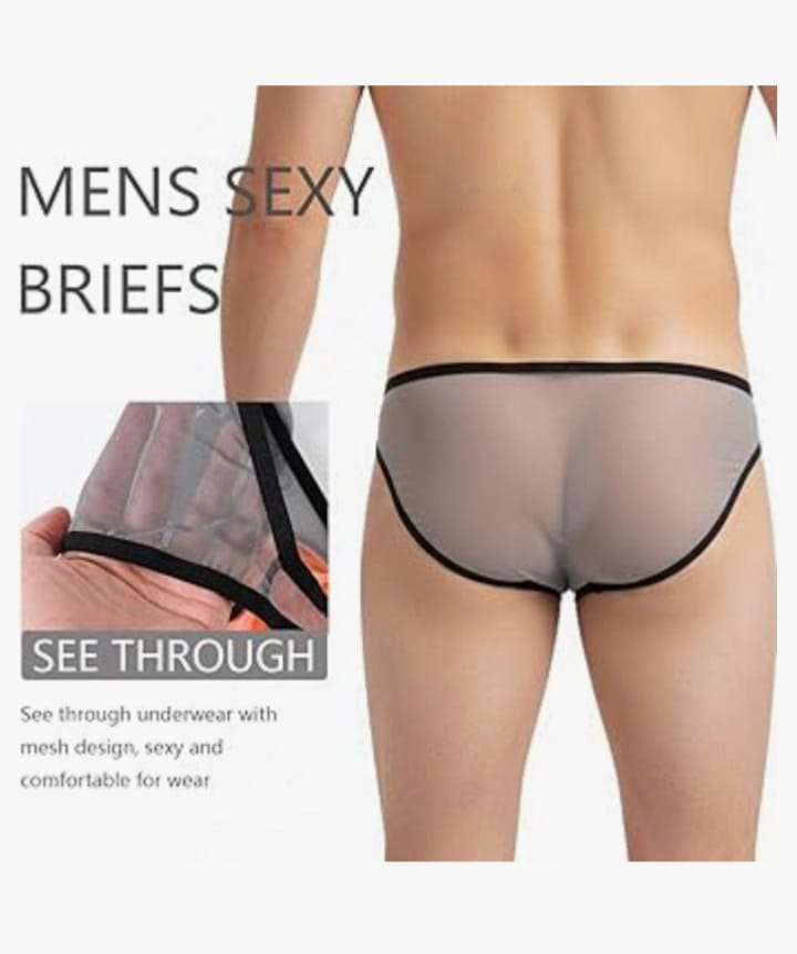 Men's Mesh Underwear Briefs See Through Breathable Briefs Whit Bulge Pouch